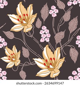 seamless vector small flower pattern on brown background