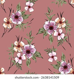 seamless vector small flower pattern on red