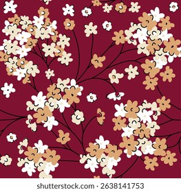 seamless vector small flower pattern on maroon