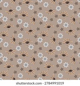 seamless vector small flower pattern on brown background