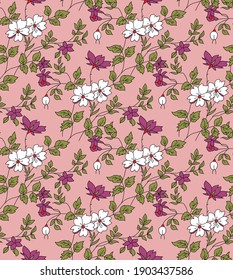 seamless vector small flowers pattern on pink background