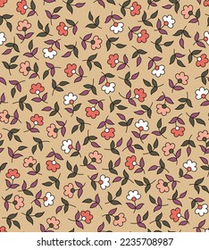 seamless vector small flowers pattern and floral pattern on browns background