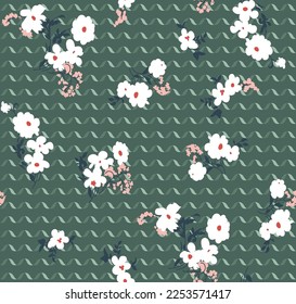 seamless vector small flowers pattern and floral pattern on green background