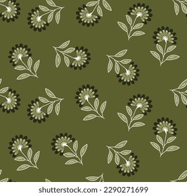 seamless vector small flowers pattern on green background