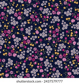 seamless vector small flowers pattern on navy background