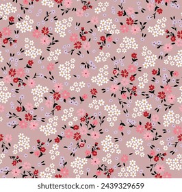 seamless vector small flowers pattern on brown background