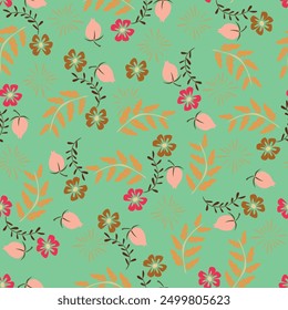 seamless vector small flowers pattern and floral pattern on green background