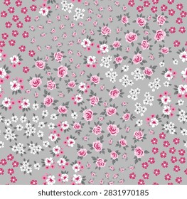 seamless vector small flowers pattern on grey background
