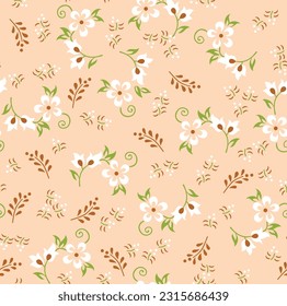 seamless vector small white flower pattern on brown background