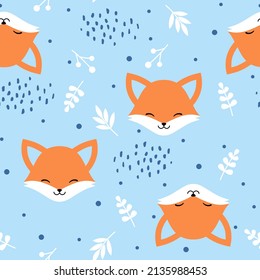 seamless vector smile, cute , fox animals ,background