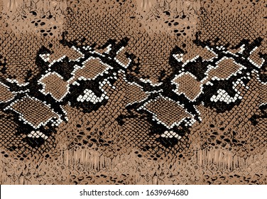 Seamless vector snake animal skin pattern. Snakeskin pattern. Black and brown wildlife background. For fabric, textile, wrapping, cover, web etc.