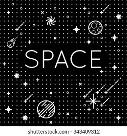 seamless vector space pattern. Science Illustration with stars and planets. Use for prints, web, posters, invitations. Poster with inscription "Space". cosmos.