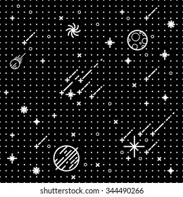 seamless vector space pattern. Science illustration with stars and planets. Use for prints, web, posters, invitations.