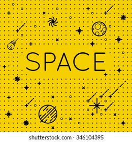 Seamless vector space pattern. Science Illustration with stars and planets. Use for prints, web, posters, invitations. With inscription "Space".