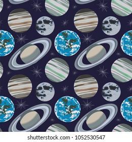 Seamless Vector Space Planets Pattern