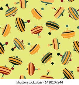 Seamless vector spinning top toys patternnin retro colors. Surface print design for children market.