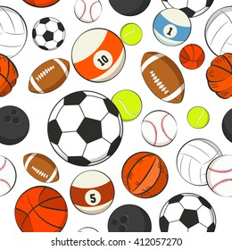 Nahtlose Vektorsportart. Sportbunter Bälle-Symbole auf weißem Hintergrund