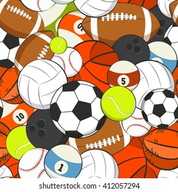 Seamless vector sports pattern. Sports random colorful balls icons 