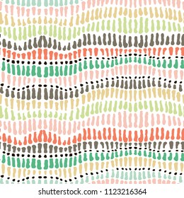 Seamless vector spots and strokes retro 60s colours pattern for fabric, textile, wrapping, ceramic