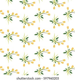 Seamless vector spring sprouts floral pattern on white background. Endless texture for documents, textile, wrap or wallpaper.