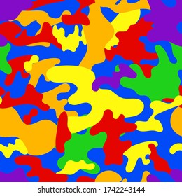Seamless vector square camouflage pattern in lgbt colors. Bright lgbtq camo illustration