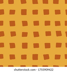 Seamless vector square pattern. Stylized flat waffle texture. Brown brush stroke abstract background. Minimalist food image. Hand-drawn geometric stock illustration for wallpaper, menu, wrapping paper