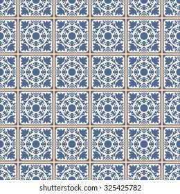 Seamless vector of square tiles with cornflower ornament.