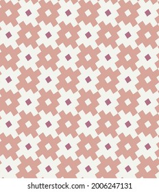 Seamless vector. Squares, polygons pattern. Rhombuses, shapes ornament. Geometric pastel pink background. Checks, figures motif. Diamonds, forms wallpaper. Web design illustration, abstract backdrop.