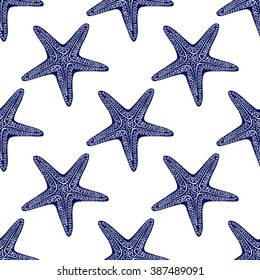Seamless vector starfish pattern on white background