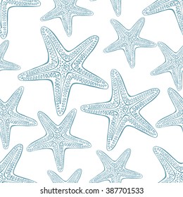 Seamless Vector Starfish Pattern In White Background