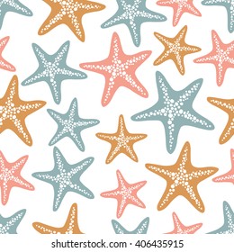 Seamless Vector Starfish Pattern. White Background.