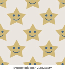 Seamless vector stars pattern. Illustration of star with face. Background for design, fabric, textile, cover, wrapping.
