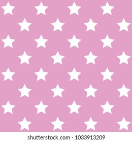 Seamless vector stars, pink and white pattern. Geometric layout. Gift wrapping paper. Bed sheets and interior. White stars on pale pink background.
