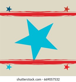 Seamless vector stars and stripes trendy hipster pattern. Blue, red stars and red stripes on a light brown background. Denim cowboy fashion design in American colors. American National day background.