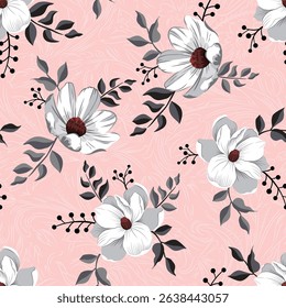 seamless vector stock flower pattern on pink background