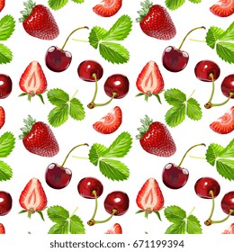 Seamless Vector Strawberry And Cherry Pattern