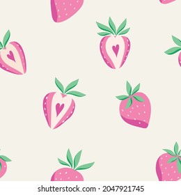 Patrón de fresa vectorial sin foco.  Fondo floral moderno con frutas, hojas. Plantilla moderna para medios sociales, impresión, producto, tarjetas de felicitación.