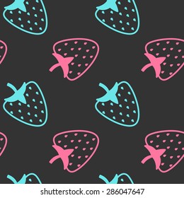 Seamless vector strawberry pattern. Berry isolated on black background