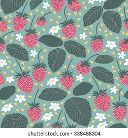 Seamless vector strawberry pattern. Berry isolated on white background. Design artistic element for card, print, template, wallpaper, texture, textile.