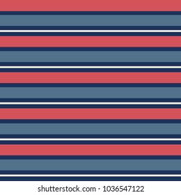 Seamless Vector Stripe Pattern With Vintage Blue And Red Horizontal Stripes In Repeat.