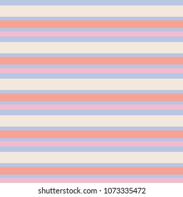 Seamless vector stripe vintage pattern with colored horizontal parallel stripes in pink, cream, orange with a purple lavender background. Surface pattern design.