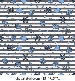 Seamless vector striped abstract background with flowers
