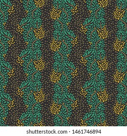 A seamless vector striped organic pattern with wines and leaves. Surface print design.