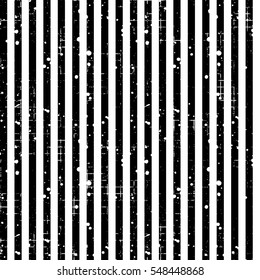 Seamless vector striped pattern. Black, white geometric background with vertical lines. Grunge texture with attrition, cracks and ambrosia. Old style vintage design. Graphic illustration..