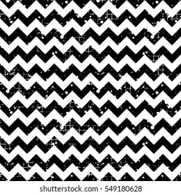 Seamless vector striped pattern. Black and white geometric background with zigzag. Grunge texture with attrition, cracks. Old style vintage design. Graphic illustration..