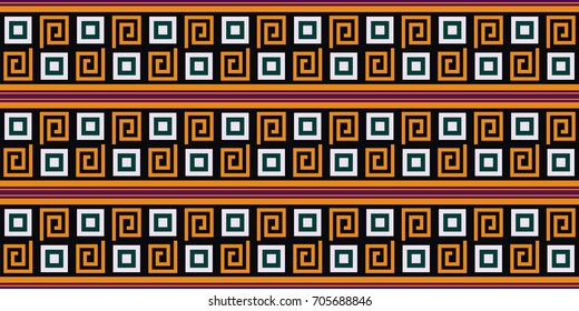 Seamless vector striped pattern. Fashion textile print with greek design. Greece meander fabric background. Retro colors.