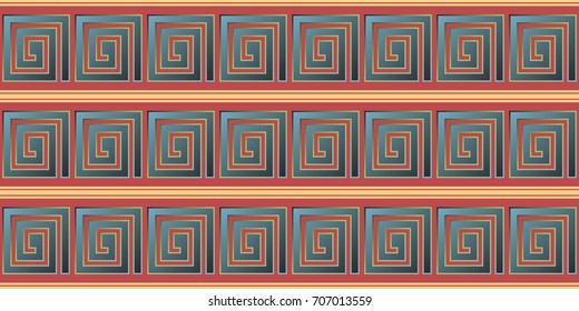 Seamless vector striped pattern. Fashion textile print with greek design. Greece meander fabric background. Retro colors.