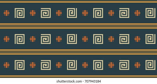 Seamless vector striped pattern. Fashion textile print with greek design. Greece meander fabric background. Retro colors.