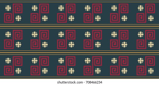 Seamless vector striped pattern. Fashion textile print with greek design. Greece meander fabric background. Retro colors