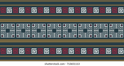 Seamless vector striped pattern. Fashion textile print with greek design. Greece meander fabric background. Retro colors.